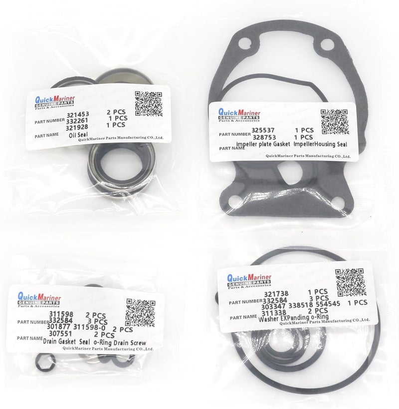 QUICKMARINE 5007987 Marine Gearcase Lower Unit Seal Kit with E-Tec Drain Screws for Johnson Evinrude 20-35 HP Outboard Boat Motors replaces 396351 Sierra 18-8387 - Image 2